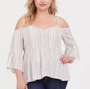 TORRID BABYDOLL RAYON CREPE COLD SHOULDER TOP